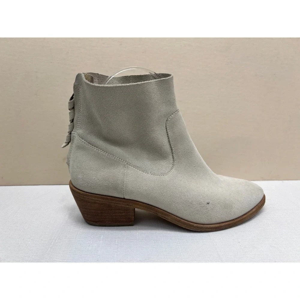 JOIE Adria Ankle Boot Women 8 Grey Good Suede Braided Zip Block Heel Bootie